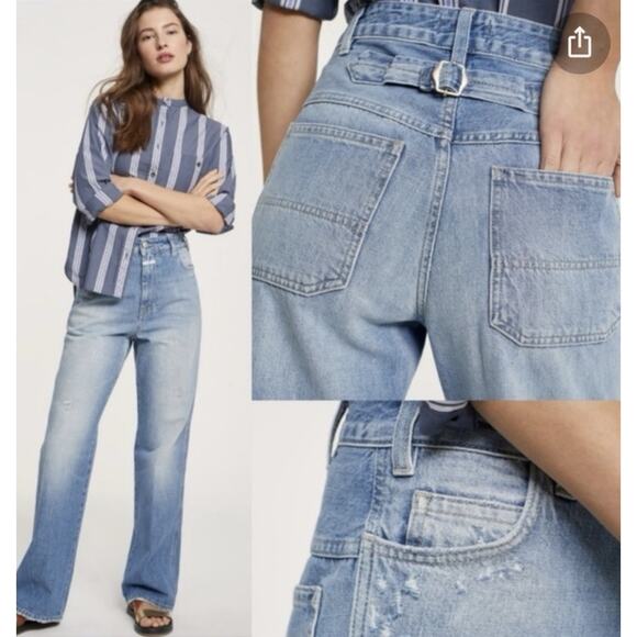 Closed Kathy Relaxed Fit Jeans 27 Blue Distressed Rigid High Rise Italian Denim - Picture 2 of 11